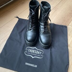 Thursday Black Leather Combat Boots
